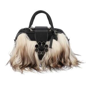 Louis Vuitton Limited Edition Transsiberian handbag white black fur black